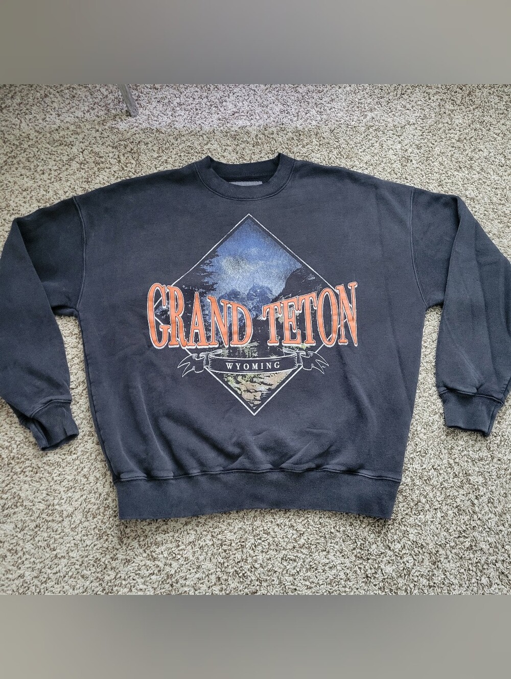 Abercrombie & Fitch Sweatshirt Grand Teton Wyoming Black Gray Crew Medium